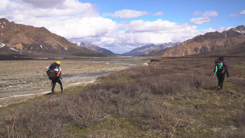 Two backpackers in Denali National Park, Alaska, USA