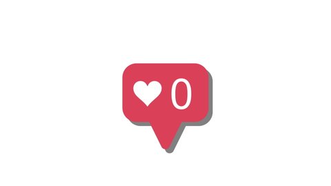 Social media heart count on white background. Instagram icon pin. Fast moving counter increasing to 1 million likes. Love viral concept. Social Network notifications on screen. 4k flat animation.