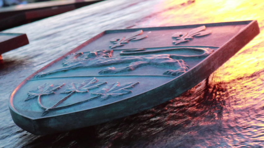 Quebec Coat of arms in metal with water.