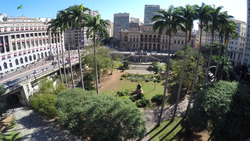 Aerial View of Municipal Theater in Anhangabau Valley in Sao Paulo, Brazil