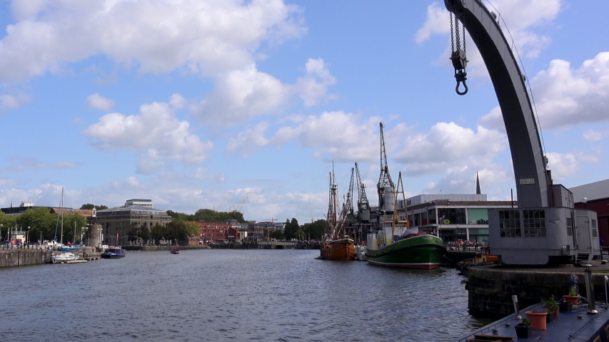 Bristol harbour with old boats centre of the city UK 4K