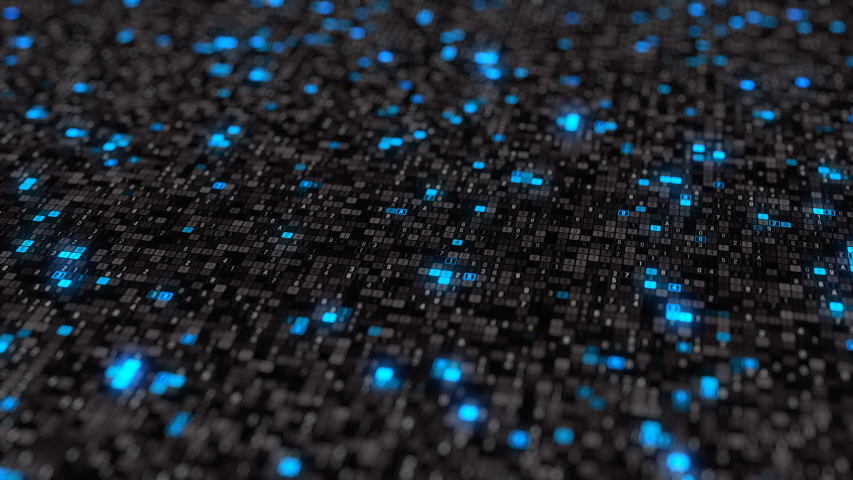 Futuristic big data coding blockchain black blue particle spin rotating random shining neuron lights modern artificial intelligence abstract mosaic motion animation background Royalty-Free Stock Footage #1036917047