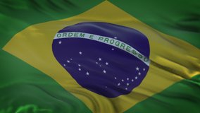 Brazil flag video waving in wind. Realistic Brazilian Flag background. Brazil Flag Looping Closeup in 4k