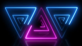 geometric shapes popular backgrounds   neon looped animation for concert neon video and fluid background. Neon lights background triangle abstract background fuchsia shapes lights and blue neon lights