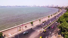 High angle view on the traffic on Marine Drive, Mumbai, India time lapse