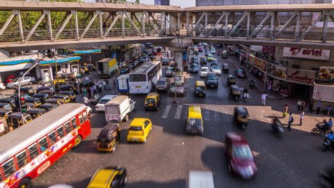Mumbai, India - March 19, 2014 : Busy traffic below Bandra West Skywalk time lapse