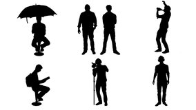 Men Silhouettes Different Actions Set. Set of male silhouettes in different situations. Drinking, dancing, reading, filming...