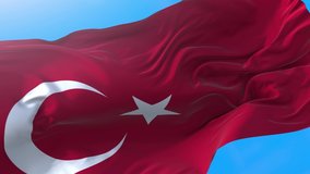 Turkey flag video waving in wind 4K. Turkish background. Istambul background looping 3840x2160 px.