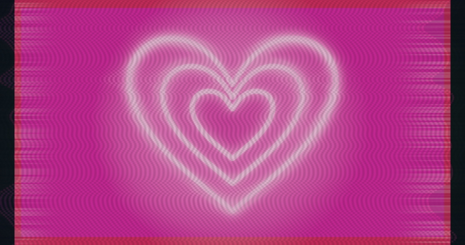 Television Love - digitally generated video, showing heart-shaped neon tube-like light objects, displayed on a television screen with added flickering, image shifting, color shifting, banding, static 