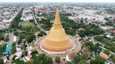 High angle 4k video of Phra Pathom Chedi Nakhon Pathom Province, Thailand