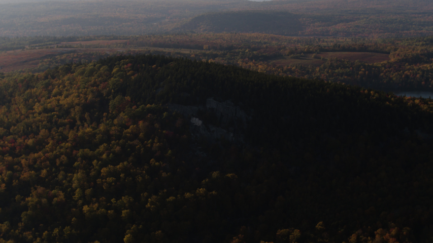 Aerial view of mountain landscape with beautiful fall foliage. Bald Mountain in Maine.