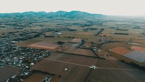 Aerial view footage of City, Martinborough in New Zealand. Dramatic color graded