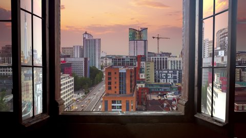 birmingham city timelapse day to nigh seen through a window high point of view