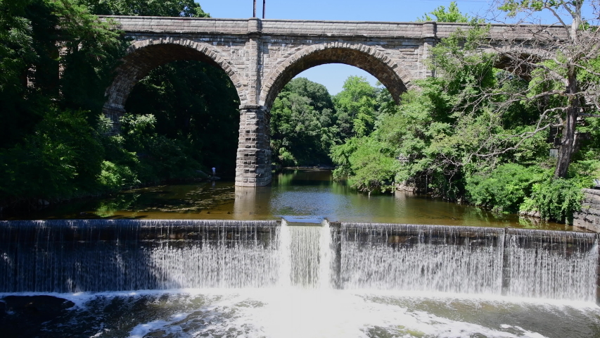 Wissahickon Park Waterfall and Stone Bridge, Philadelphia, PA