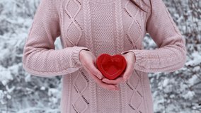 Female hands holding a gift box shaped of heart. The Valentines day and Christmas theme - Powered by Shutterstock - Get 15% off with code: PIKWIZARD15