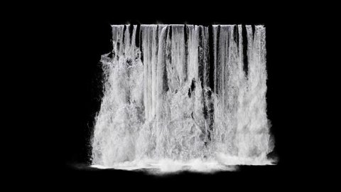 waterfall texture seamless loop, 4k, isolated on black with alpha, foam and mist, looped