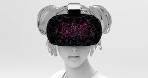 Seamless Motion Background with Abstract 3D Portrait of Young Woman in VR Headset with CGI Animation.
