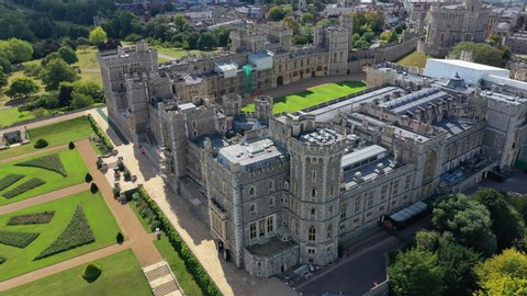 Aerial view of Windsor Castle, royal residence near London - landscape panorama of Great Britain from above, Berkshire, England, United Kingdom, Europe