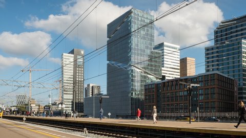 Amsterdam, Netherlands - 2019 Sept 12: The financial district Zuidas with banks and trust offices.