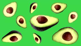 Fresh avocado fruit movement on green screen background clips.avocados footage