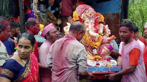 Maharashtra-India,September 7th 2019,Ganesha Visarjan celebration in Rural Maharashtra,Annual Festival of India