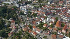 Aerial view of the city Senftenberg in east Germany on a sunny day in summer. flight over the old town.
