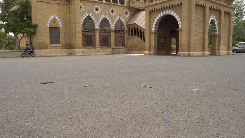 Karachi Frere Hall Building from the British Colonial Era Main Gate Entrance Side View on a Cloudy Day