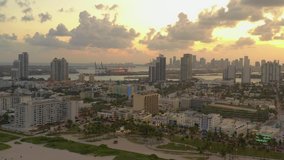 Aerial Miami Beach surreal sunset scene