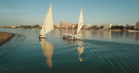 Nile River. Aerials Vision of Egyptian Felucca's.