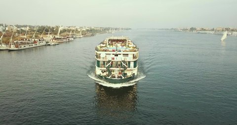 Luxor , Egypt / Egypt - 09 04 2019: Nile River Luxury Overnight Cruise Boat