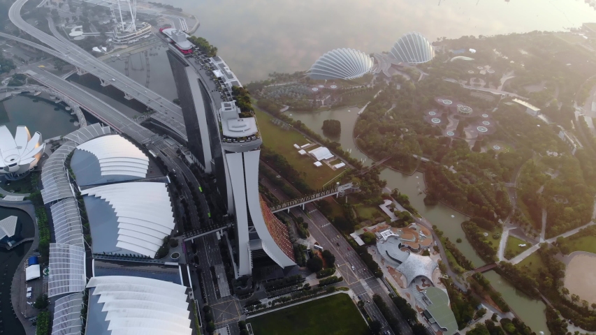 Spectacular aerial view in Singapore at sunrise Royalty-Free Stock Footage #1037132159