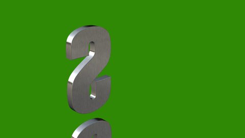 The letter S from polished metal is made in 3D with rotation and movement from the right side of the frame to the left on a green background with mirror reflection.