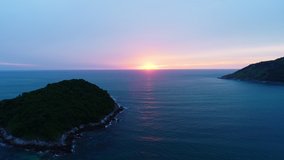 Aerial view Footage drone flying of Beautiful tropical sea in phuket thailand Beautiful sunset nature drone footage 4K