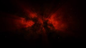 Red Volume Light Smoke Background 4K Loop animated smoke with red volume lights shining through smoke with floating particles in a loop.