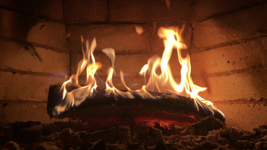 fireplace, closeup flames of a fireplace with sound. campfire Royalty-Free Stock Footage #1037162111