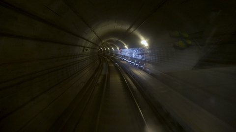 Subway Train Driving Through Tunnel POV