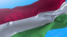 Hungary flag video waving in wind 4K. Realistic hungarian background. Hungary background looping 3840x2160 px.