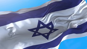 Israel flag video waving in wind 4K. Realistic Israeli background. Israel background looping 3840x2160 px.