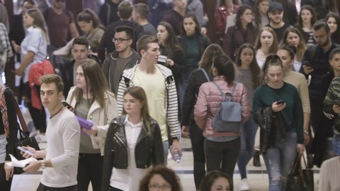 Cluj/ Romania - May 2019: College students flooding the University corridors. Start of the school year