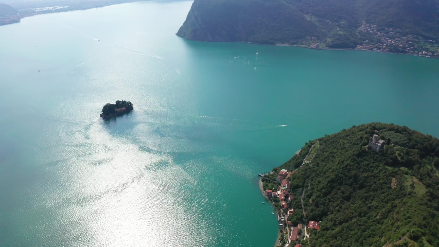 Aerial 4K - Lake Iseo (IT) - Peschiera Maraglio - Island of San Paolo