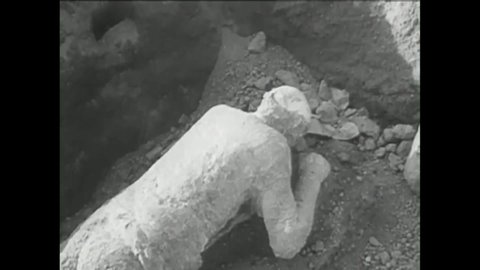 CIRCA 1957-Archeologists dig and make new discovers in the Pompeii ruins.