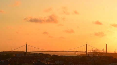 Gothenburg, Sweden - september 16, 2019: The bridge Älvsborgsbron at sunset.