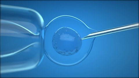 Medical macro animation of a stem cell injection. Needle inserting biological material through a membrane into a cell. Genetic Engineering. DNA experiment