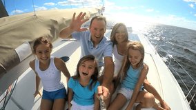 Outdoor Casual Living Yacht Caucasian Parents Female Children Selfie Video