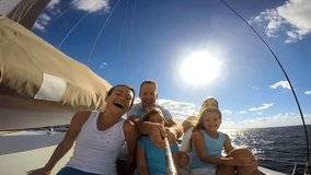Outdoor Casual Living Yacht Caucasian Parents Female Children Selfie Video