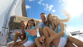 Caucasian Family Sailing Luxury Yacht Lifestyle Sun Vacation Online Post Filming