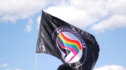 Antihomophobe union. Black and rainbow flag