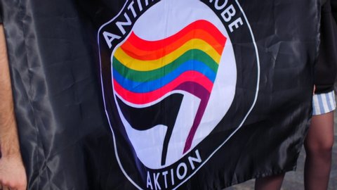 Antihomophobe union. Black and rainbow flag