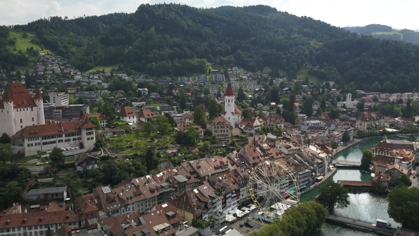 Aerial view of town and castle of Thun, Switzerland