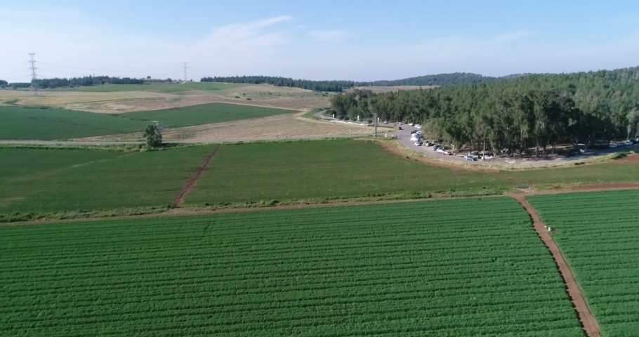 Arial view of agricultural fields near Park Haroovit, Israel